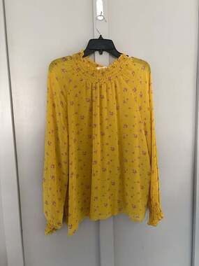 New Elodie Blouse Size XL Yellow Floral Shirred Long Sleeve Top New With Tags